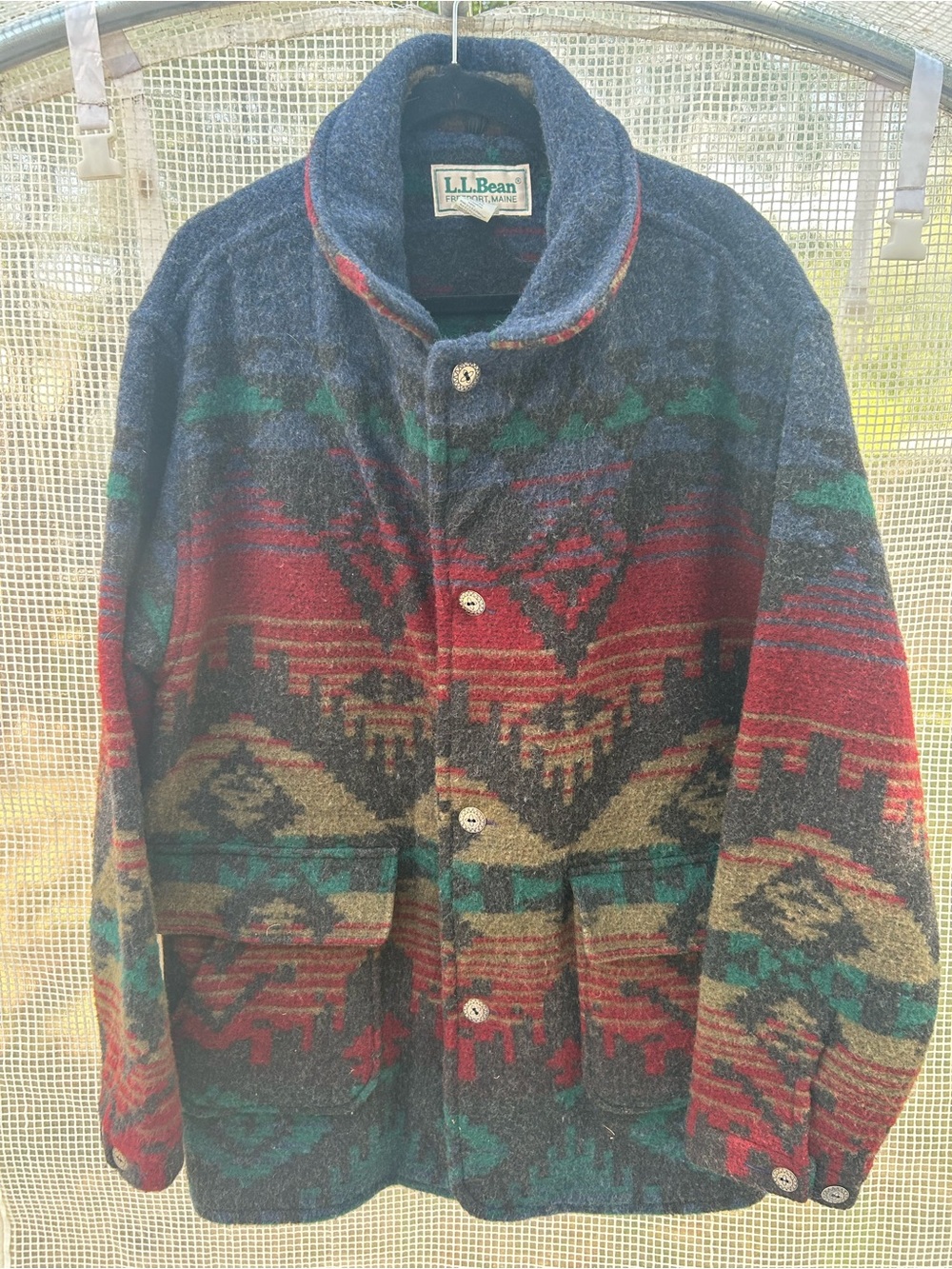 Vtg LL Bean Jacket Mens L Wool Barn Coat 80s Aztec Southwest Tribal Chore Ranch